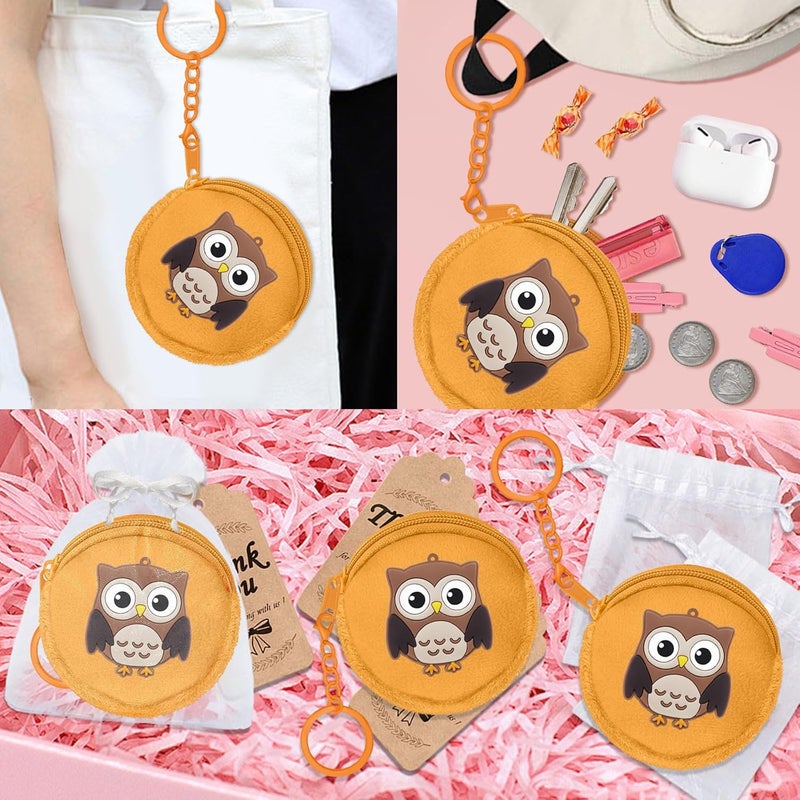 Elecrainbow 15 Pack Owl Mini Coin Purse with Keyrings for Woodland Animals Birthday Party, Owl Themed Goodie Bag Stuffer, Present for Friends, Creative Souvenirs, Khaki - Image 3